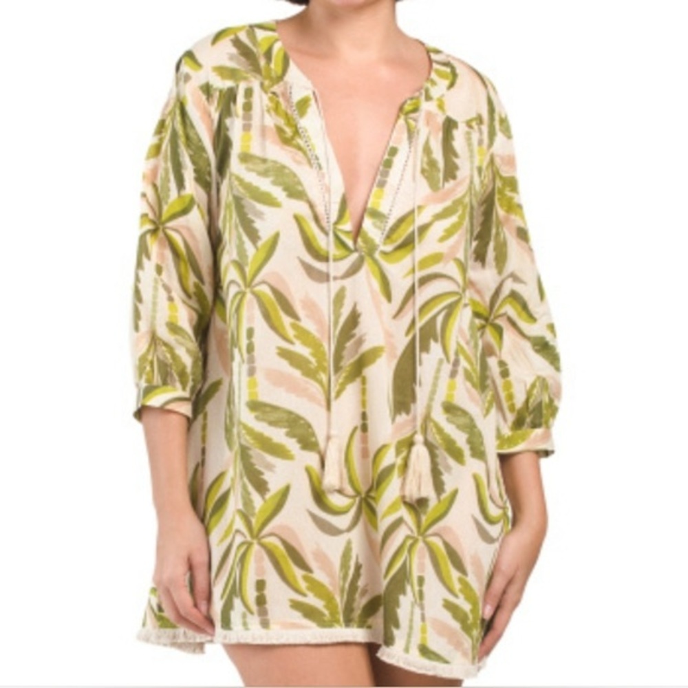 True Destinations 100% cotton Leafy Green Swim Cover-Up